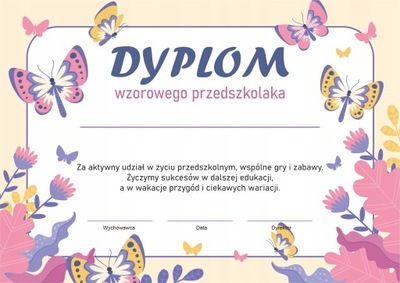 DYPLOM WZOROWEGO PRZEDSZKOLAKA WZ18