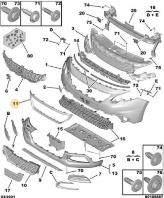 Рамка решётка бампера передний peugeot 2008 оригинальный номер 98154400xu фото №1