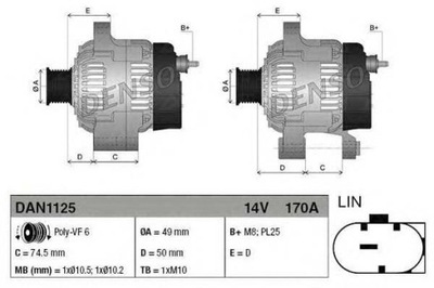 D63F12 DENSO ГЕНЕРАТОР (14V, 170A) ПІДХОДИТЬ DO: BMW 1 (F20), 1 (F21), 3 (F30