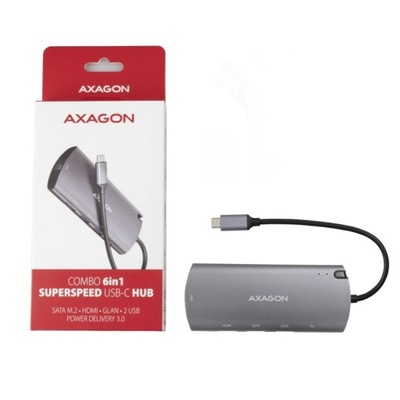 Hub USB-C AXAGON HMC-6M2 6 w 1 - HDMI, RJ-45, 2x USB-A, M.2 SATA
