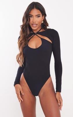 C8E009 CZARNE BODY Z WYCIĘCIEM PRETTYLITTLETHING L