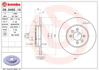 DISCS BRAKE REAR BREMBO 08.9465.10 08946510  