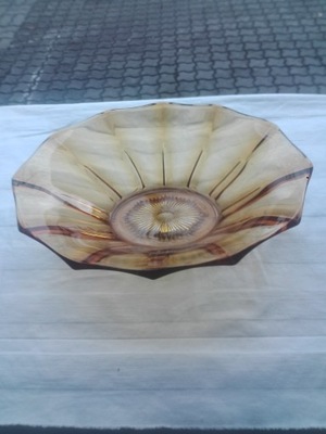 PATERA ART DECO OWALNA KANELOWANA MIODOWA L.30-te