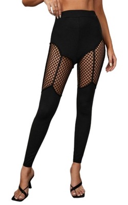 SHEIN LEGGINSY DAMSKIE CZARNE Z DZIURAMI 36 ŁBA