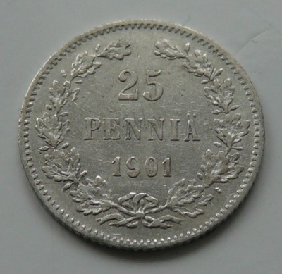 FINLANDIA - MIKOŁAJ II 25 PENNIA 1901 r. SREBRO