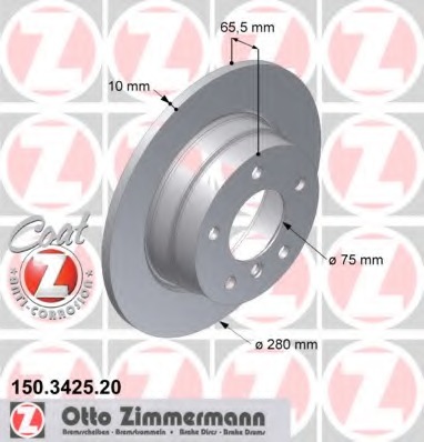 ZIMMERMANN BMW 1 E81 280MM ГАЛЬМІВНІ ДИСКИ ЗАД 150.3425.20