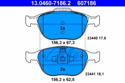 ATE 13.0460-7186.2 ZAPATAS DE FRENADO PARTE DELANTERA FORD FIESTA FOCUS TOURNEO TRANSIT  