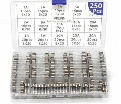 FUSES TOPIKOWE SZKLANE SET 250 PC.  