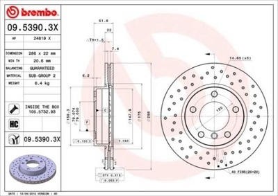 BREMBO 09.5390.3X ДИСК ТОРМОЗНОЙ (1 ШТУКА)