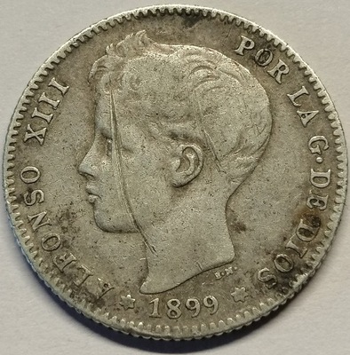Hiszpania 1 peseta, 1899 Alfons XIII Srebro Ag