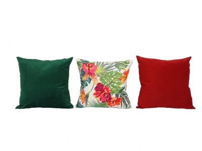 poduszki dekoracyjne kolorowe kwiaty fajny komplet 3 sztuki velur