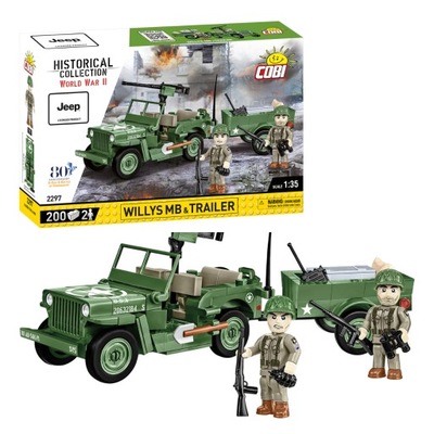 KLOCKI COBI 2297 Pojazd Jeep Willys z przyczepką HC WW2 200 El.