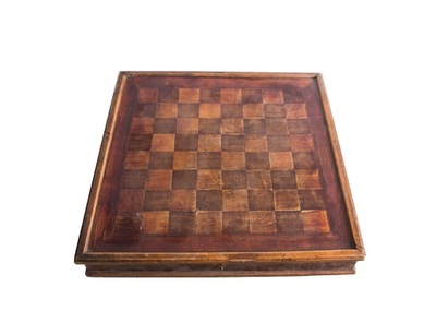 Wielka przedwojenna drewniana szachownica z szachami