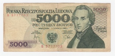 Banknot 5000 zł 1982, seria B, st. 3