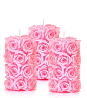 Świeczki ozdobne róża zestaw 3 szt H-11cm różowe