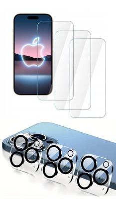 3x Szkło Hartowane 9H iPhone 15 Pro 6.1″ 3x Szkło na Aparat Tył