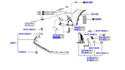 52128-76907 ліва заглушка фаркоп передній бампера lexus ux 20-25 фото №1
