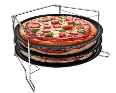 BLACHA DO PIZZY FORMA DO PIECZENIA ZESTAW 3 SZT NIEPRZYWIERAJĄCA NA STOJAKU