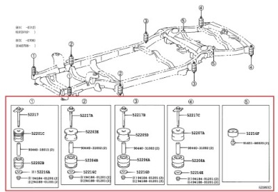 Набір комплект подушка втулка рами болт toyota land cruiser 120 оригінал фото №1