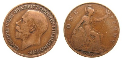 2145. WIELKA BRYTANIA, ONE PENNY, 1916