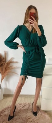 Natally Fashion Sukienka kopertowa zielona 42(XL)