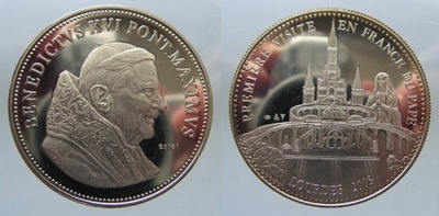 2341.BENEDYKT XVI WIZ. WE FRANCJI 2008 MEDAL 40mm