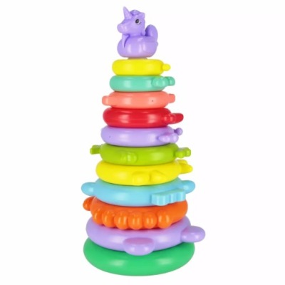 EDUKACYJNA WIEŻA PIRAMIDKA DO UKŁADANIA OBRĘCZE JEDNOROŻEC