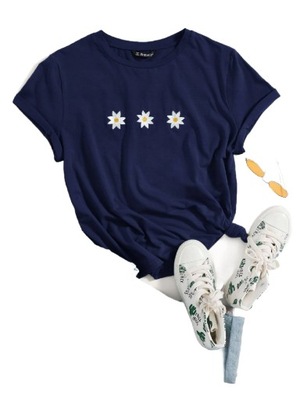 T-shirt bawełniany z haftowanymi kwiatami SHEIN XL 42