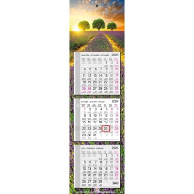 Kalendarz 2024 ścienny trójdzielny wąski płaski 19,5 x 68,8cm PROWANSJA