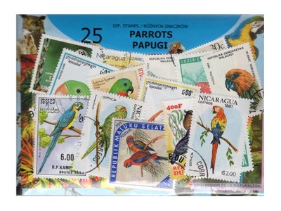 Pakiet 25 znaczków pocztowych - PAPUGI