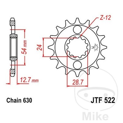 ЗУБЧАТКА ПЕРЕДНЯЯ JT F522-15, 15Z, РАЗМЕР 630