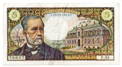 Banknot, Francja 5 franków 1967 stan 3