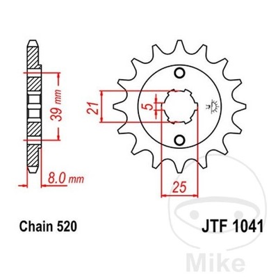 ЗУБЧАТКА ПЕРЕДНЯЯ JT F1041-14, 14Z, РАЗМЕР 520