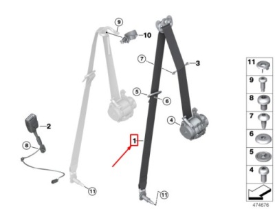 Mini clubman f54 передня частина правий upper ремінь безпеки 7364786 72117364786 фото №1