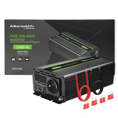 Qoltec Przetwornica napięcia Monolith | 1000W | 2000W| 12V na 230V | Czysty