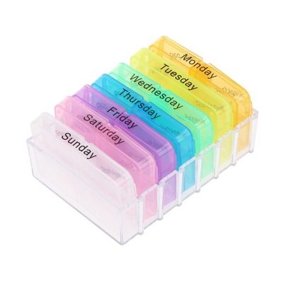 ENGLISH LETTERS PILL BOX STORAGE CASE 7 DAY ORGANIZER PORTABLE MEDICINE