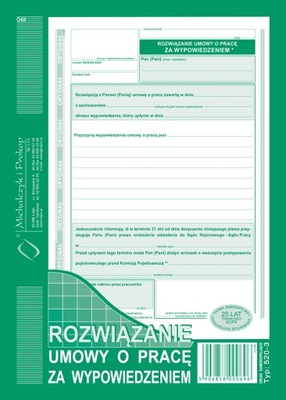 Rozwiązanie umowy o pracę za wypowiedzeniem A5 M