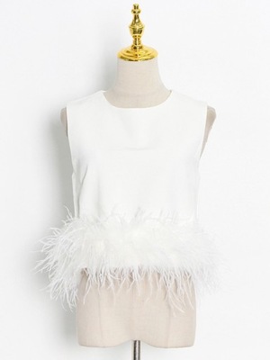 BLUZKA TOP BIAŁY Z PIÓRAMI PIÓRA M