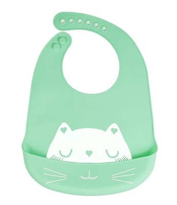 Silikonowy śliniak z kieszonką dla dzieci - zielony, kot
