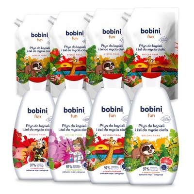 BOBINI FUN Płyn do Kapieli dla Dzieci 500ml + Zapas Płynu 500ml 4+4