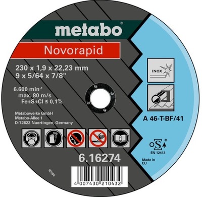 Metabo Tarcza tnąca NOVORAPID 230x1,9x22,23 INOX TF 41 616274000