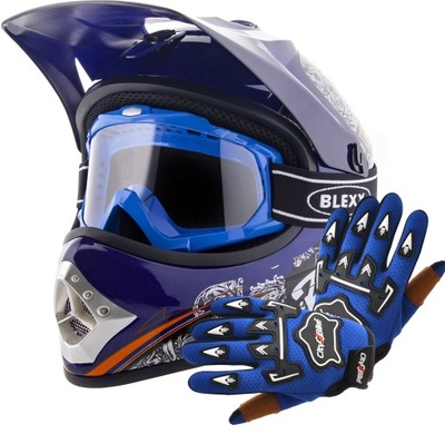 JUEGO CASCO CROSSOWY NA QUAD BMX ENDURO GAFAS REKAWICE XS  