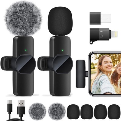 MIKROFON KRAWATOWY BEZPRZEWODOWY ZESTAW 2 MIKROFONÓW DO iPhone/Android/PC