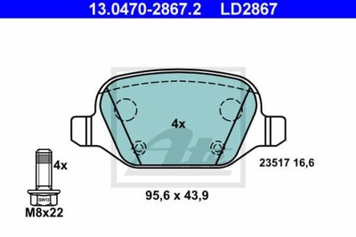 КОЛОДКИ ТОРМОЗНЫЕ ЗАД ATE 13.0470-2867.2