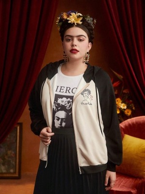 Frida Kahlo X SHEIN Plus beżowo czarna bluza znadrukiem XXL