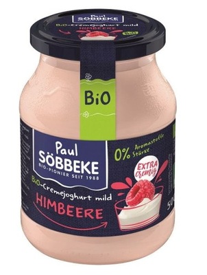 Jogurt malinowy 7,5% tłuszczu w mleku bio 500 g słoik sobbeke