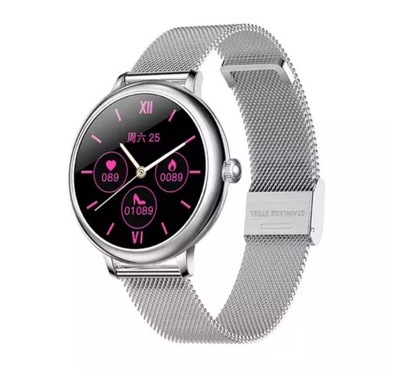 Smartwatch zegarek damski srebrny PL menu + pasek