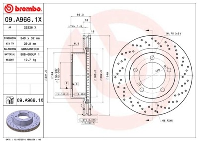 ДИСКИ ТОРМОЗНЫЕ ТОРМОЗНЫЕ ПЕРЕД BREMBO 09.A966.1X 09A9661X