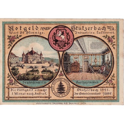 Banknot, Niemcy, Stützerbach, 50 Pfennig, personna