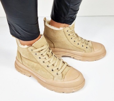 NOWE BEŻOWE BOTKI BUTY OCIEPLANE Z FUTERKIEM 37